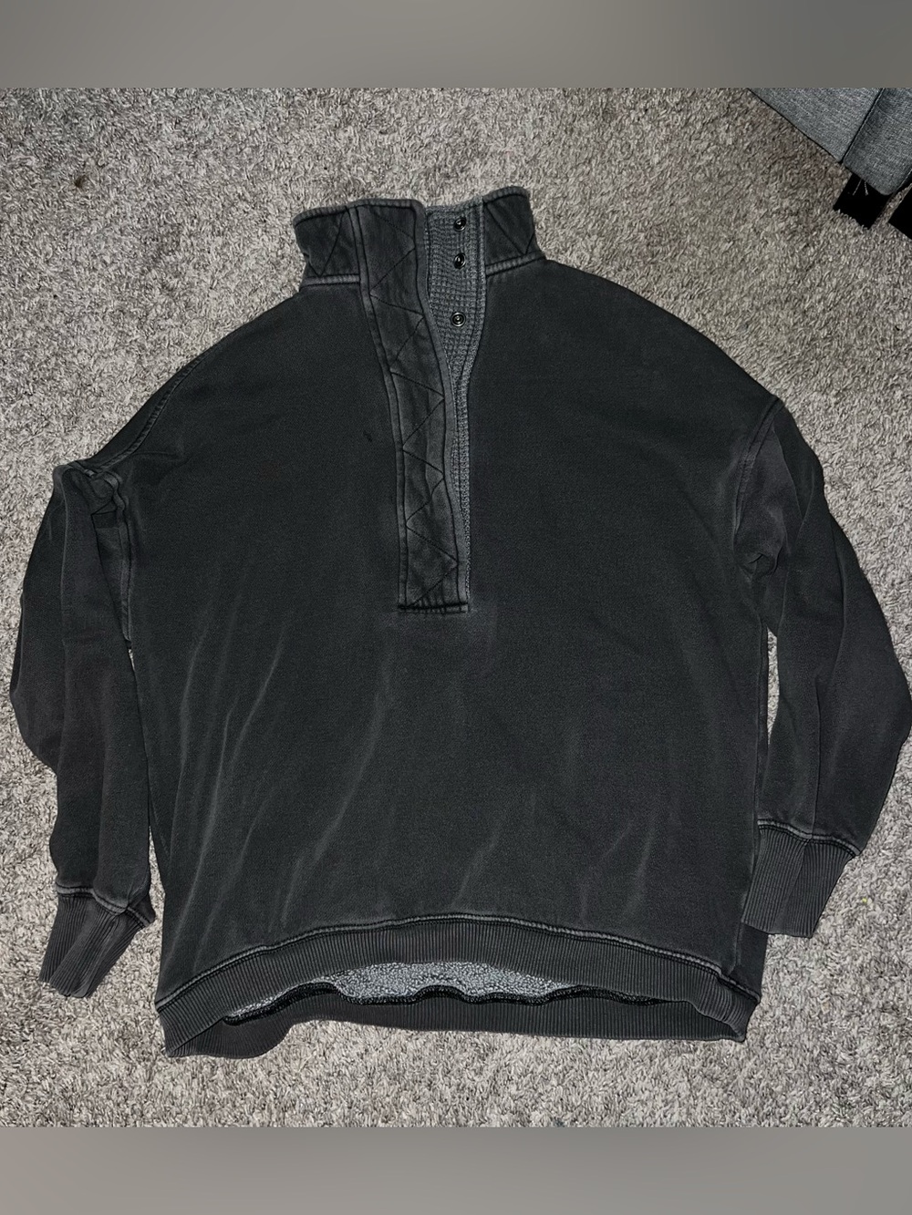 Aerie Charcoal Dark Grey Washed Blue Snap Waffle Getaway Pullover